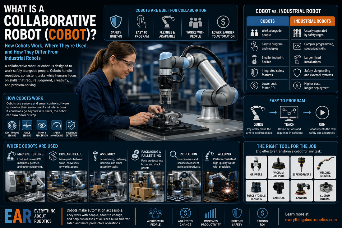 What Is a Collaborative Robot (Cobot)? How Cobots Work, Where They’re Used, and How They Differ From Industrial Robots