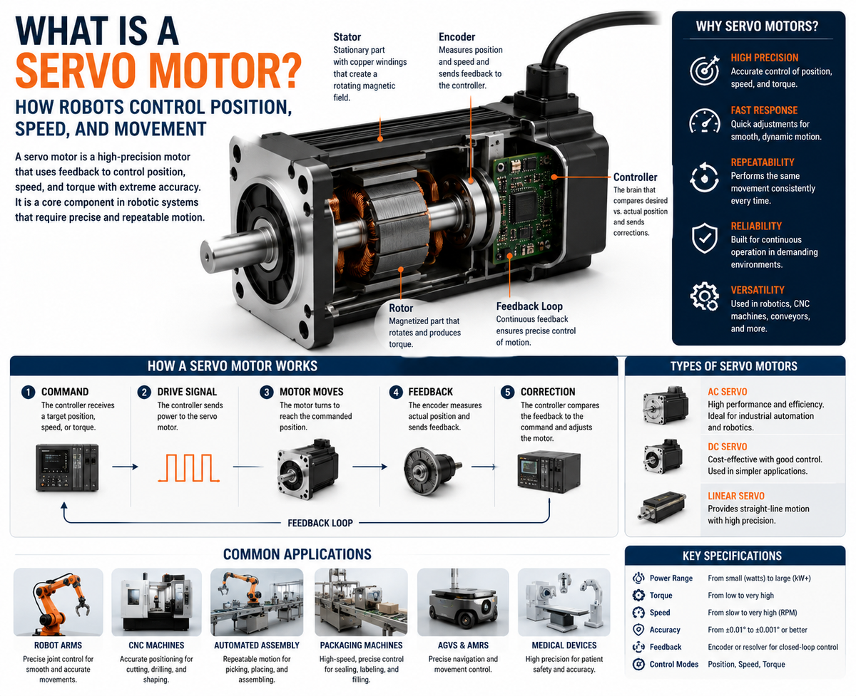 What Is a Servo Motor? How Robots Control Position, Speed, and Movement.